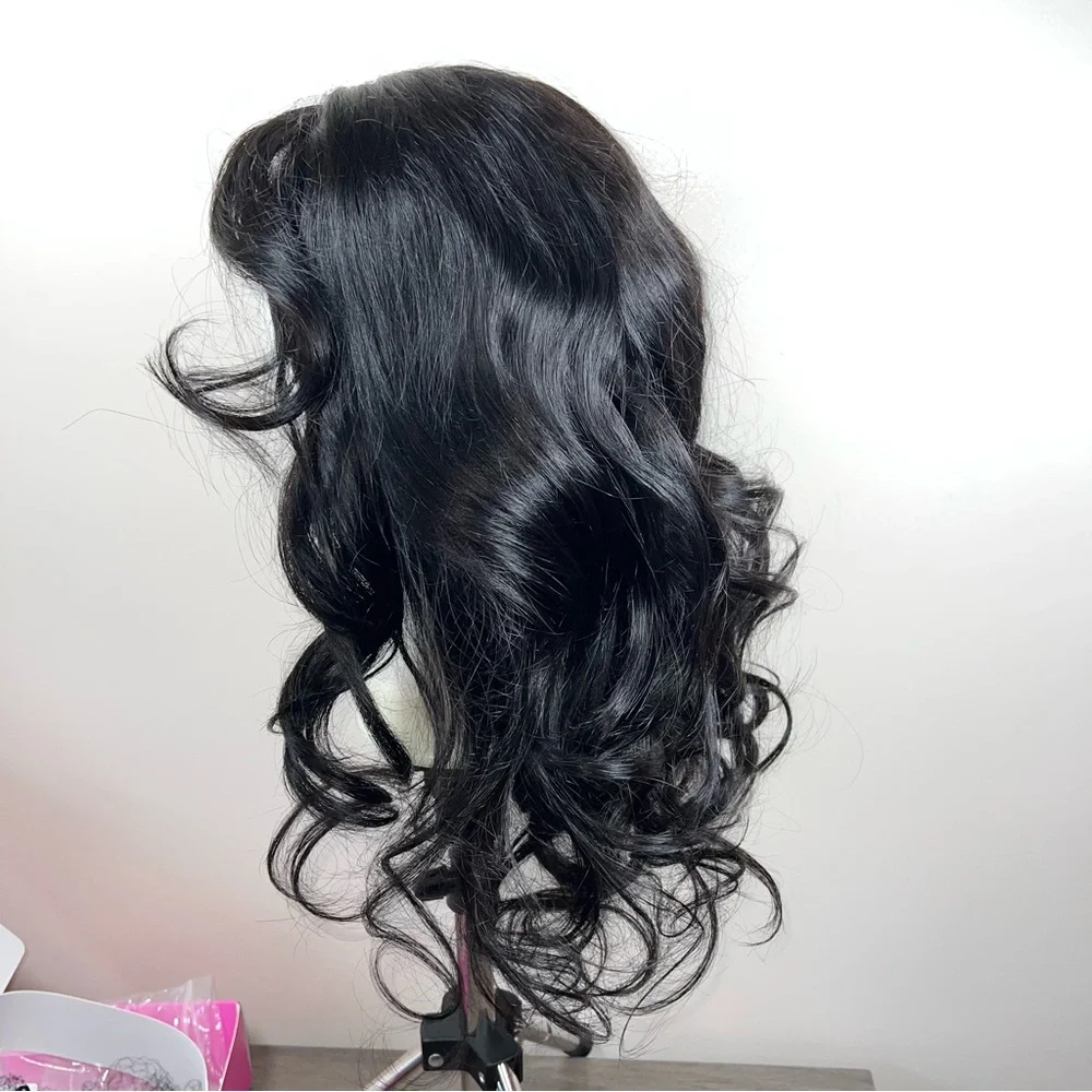 UNICE Loose Wave Human Hair Glueless Pre Cut Curtain Bang 20 Inch Wig
